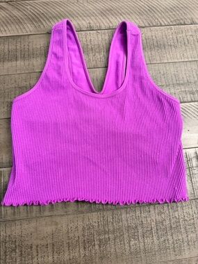 Spiritual Gangster Ribbed Scoop Neck Crop Tank - Bright Purple